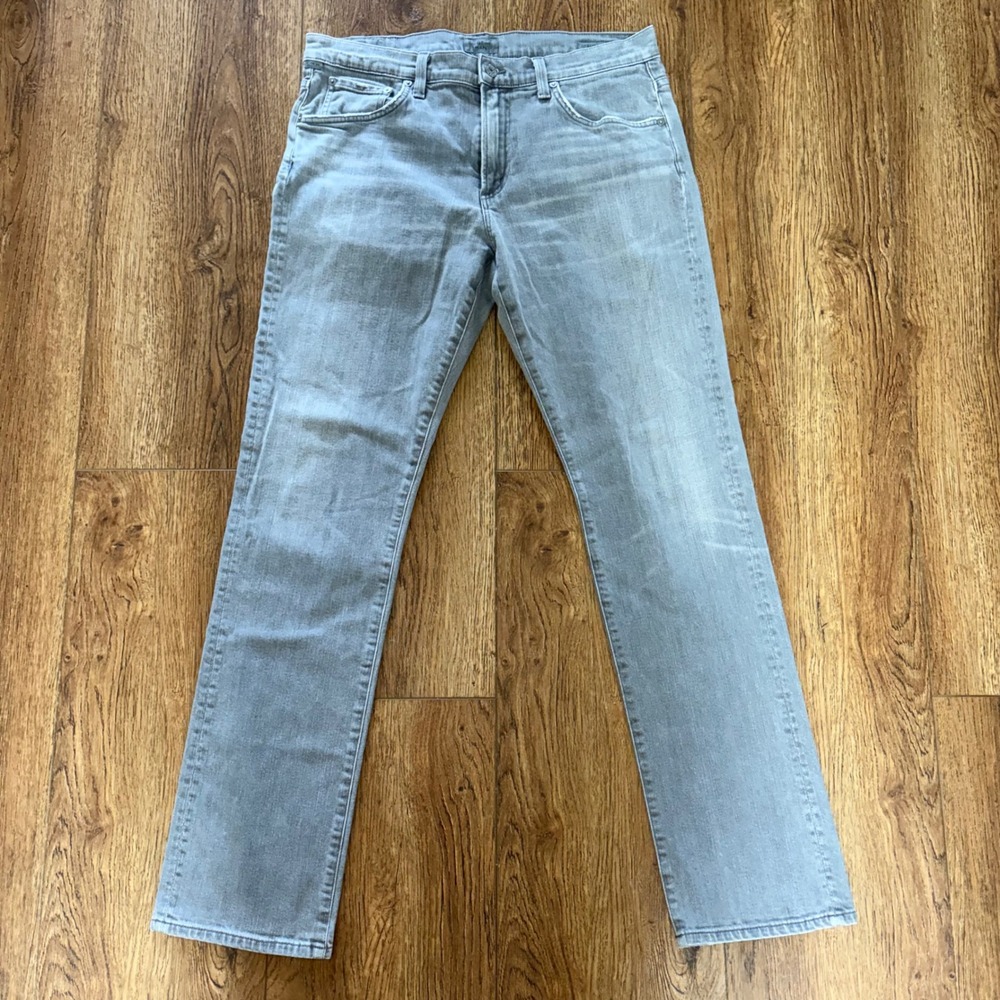 Citizens of Humanity Gage Straight Leg Jeans Mens 34 Gray Wash USA Made whiskers